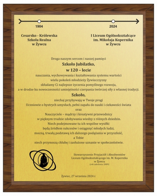 Życzenia dla Szkoły z okazji Jubileuszu 120 - lecia!