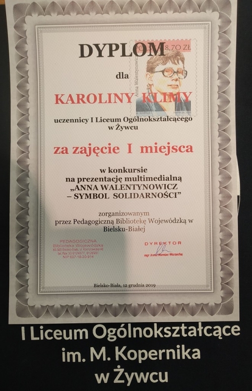 Karolina Klima laureatką konkursu „Anna Walentynowicz – symbol Solidarności”
