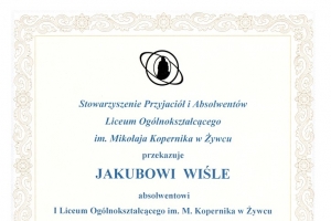 Jakub Wisła laureatem Indywidualnej Nagrody Profesora Bolesława Gintera dla najlepszego absolwenta - zdjęcie1