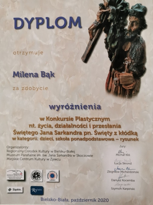 Wyróżnienie dla Mileny Bąk w Wojewódzkim Konkursie Plastycznym 