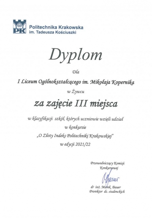 Finał konkursu „O Złoty Indeks Politechniki Krakowskiej”