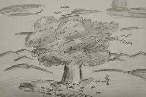 Rysunki wyobrażone drzew w Galerii Sztuki 
