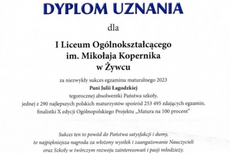 Julia Łagodzka w gronie najlepszych maturzystów w całej Polsce