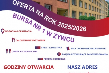 Rekrutacja do Bursy nr 1 w Żywcu na rok szkolny 2025/2026