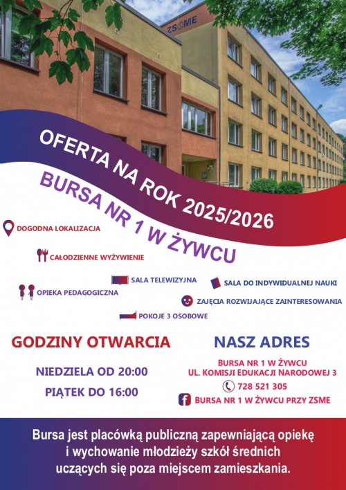 Rekrutacja do Bursy nr 1 w Żywcu na rok szkolny 2025/2026