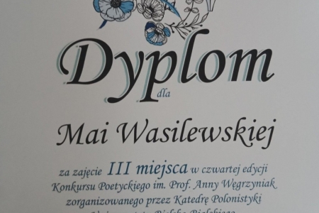 Sukces uczennicy I LO w IV Konkursie Poetyckim im. prof. Anny Węgrzyniak
