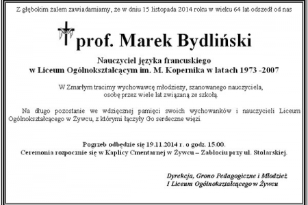 Zmarł Pan Profesor Marek Bydliński