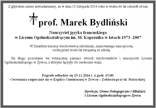 Zmarł Pan Profesor Marek Bydliński