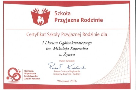 I Liceum Ogólnokształcące im. M. Kopernika w Żywcu - Szkoła Przyjazna Rodzinie