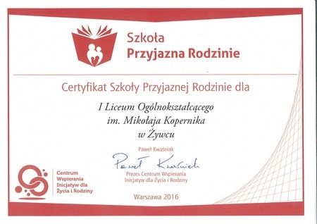 I Liceum Ogólnokształcące im. M. Kopernika w Żywcu - Szkoła Przyjazna Rodzinie