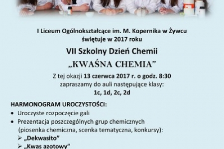 Harmonogram VII Szkolnego Dnia Chemii, 2017